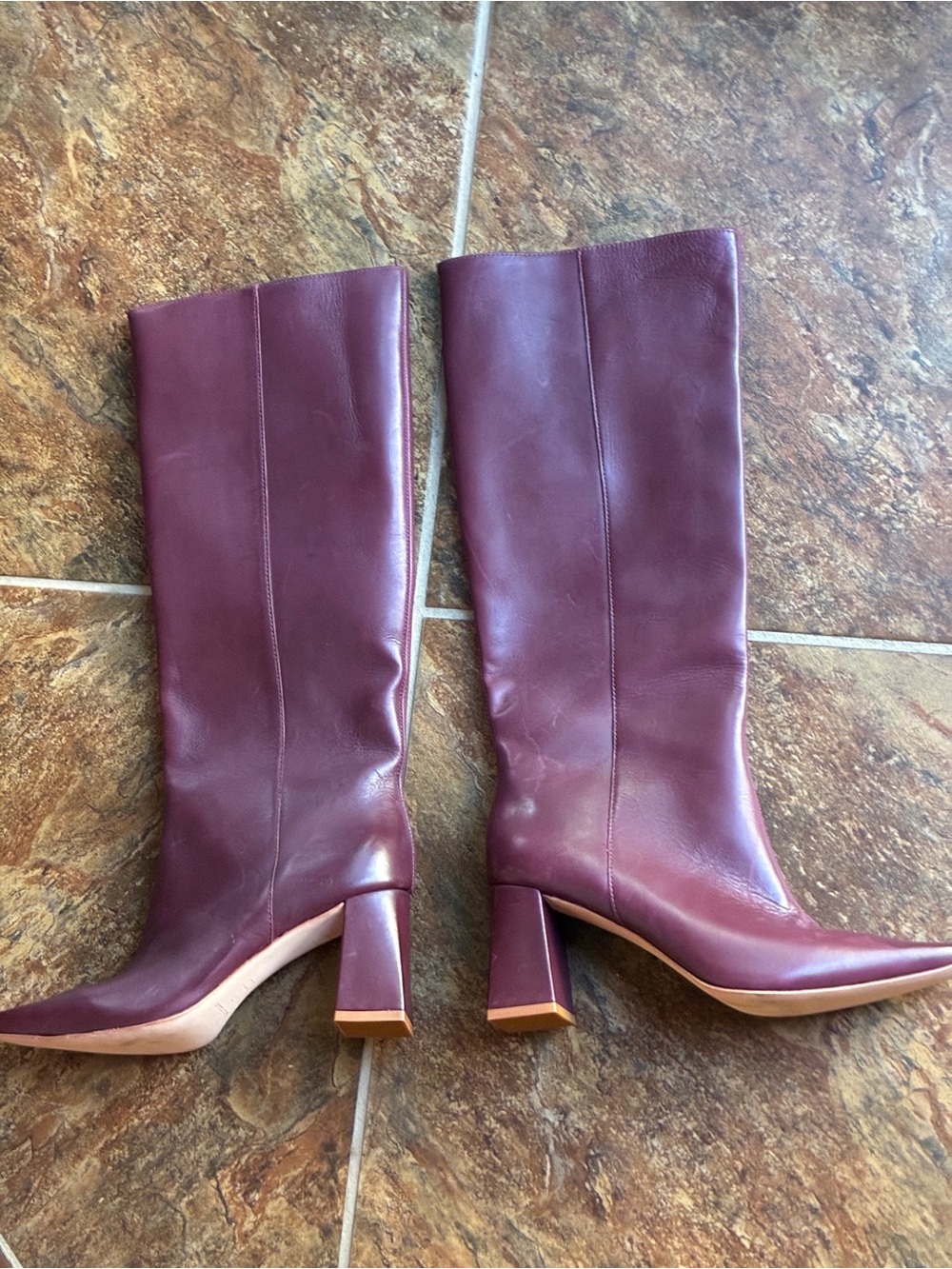Reformation River leather knee high boots in ruby burgundy 7